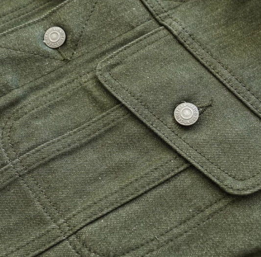 Vulcanized Green Puree Denim Retro Workwear Pure Cotton Coat Men