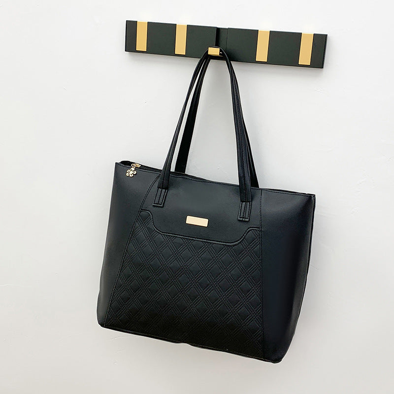 Diamond-Embossed Large-Capacity Tote Bag