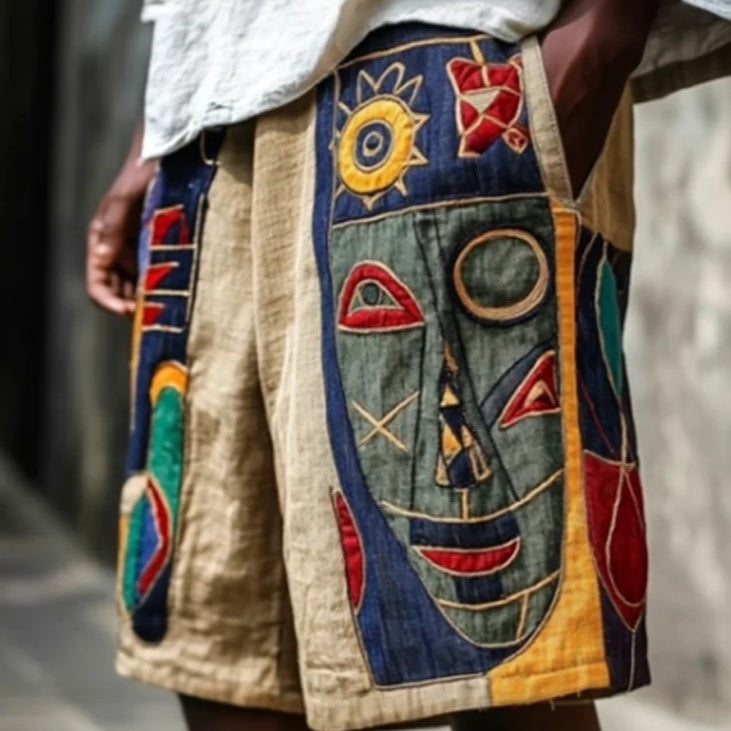 Retro Tribal Mask Geometric Art Men's Casual Shorts