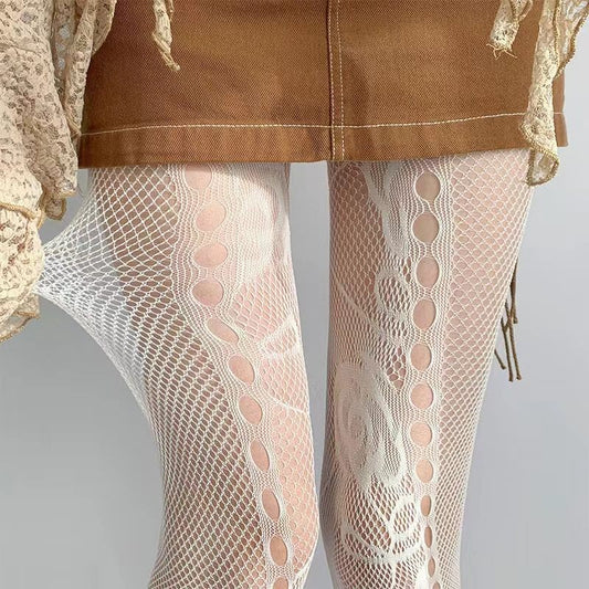 Women's Fishnet Stockings Rose Jacquard Lace Mesh Tights