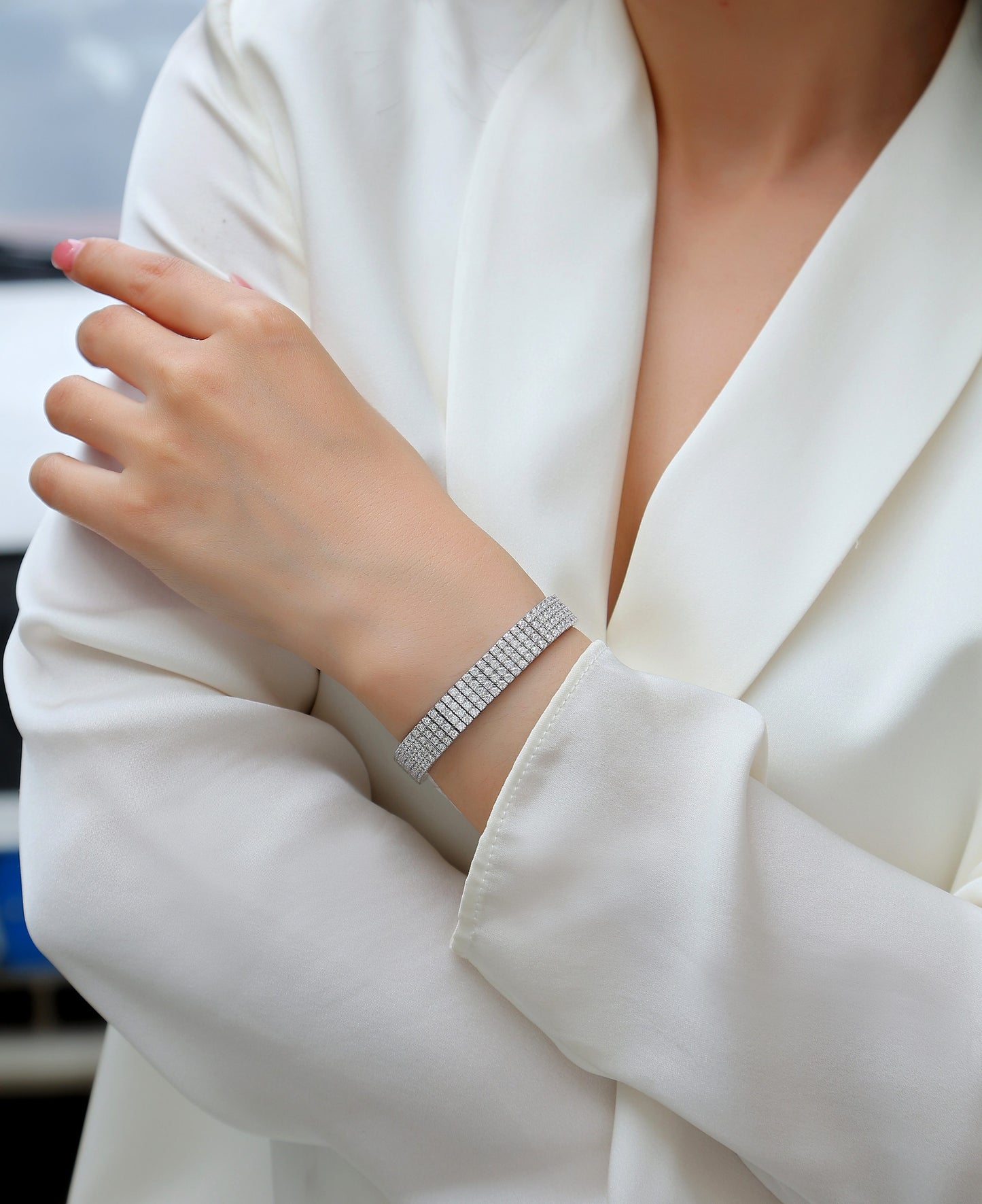 The Light On The Chain - A Luxurious And Fashionable Light Luxury Jewelry Silver Bracelet And Bracelet Set With Top-quality Moissanite, S925 Silver-plated Platinum