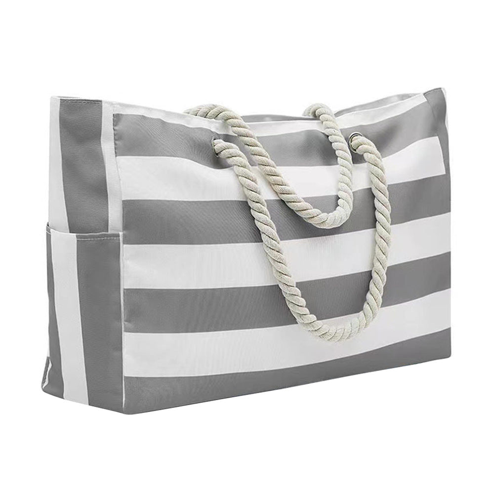 Embroidered Striped Beach Bag With Large Capacity