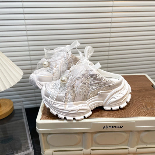 Pearl Lace Bow Baby Girl Daddy Shoes