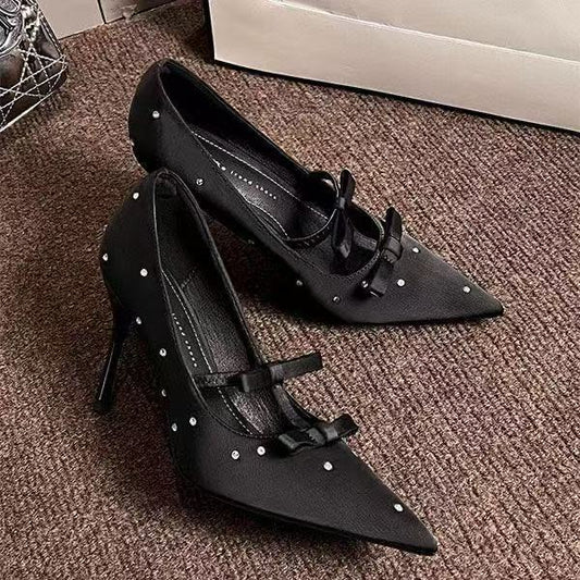 Elegant Diamond-studded Bow Heels For Women