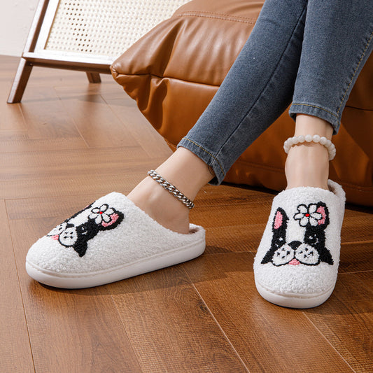 Men And Women Colored Dogs Cartoon Cotton Slippers