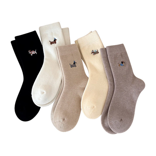 Embroidered Merino Wool Winter Thickened Warm Mid-Calf Socks