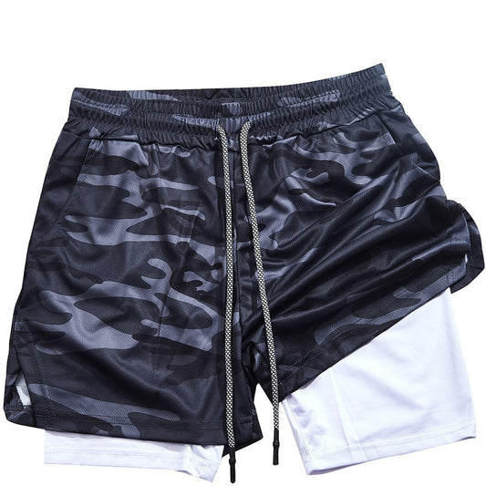 Men's Double-Layer Quick-Drying Breathable Sports Shorts With Pockets