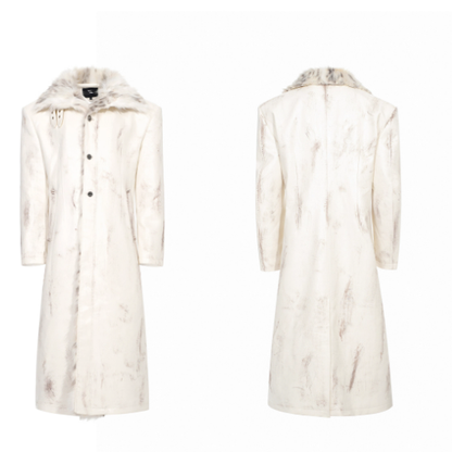 Hand-painted Distressed Long Leather Coat For Men