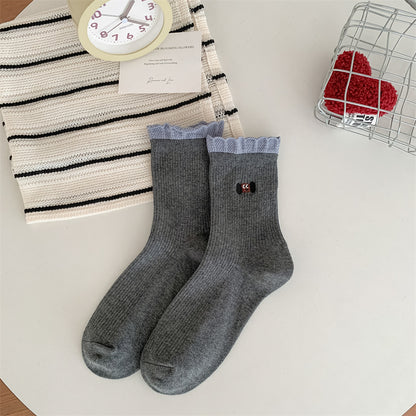 Embroidered Cotton Mid-Calf Socks