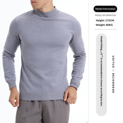 Autumn And Winter High-end Semi-turtleneck Sweater For Men, Solid Color Versatile Lazy Warm Knitted Undershirt