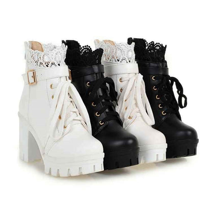 For Women, Lace-up Martens Boots With High Heels And Thick Heels