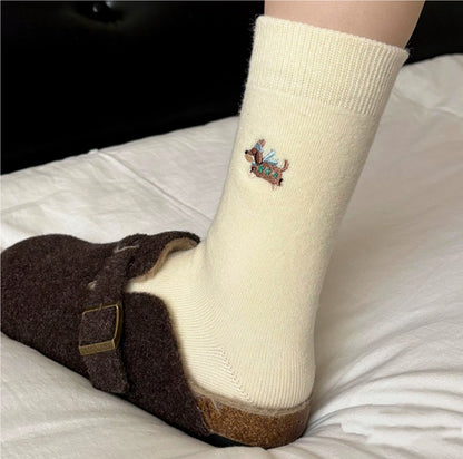 Embroidered Merino Wool Winter Thickened Warm Mid-Calf Socks