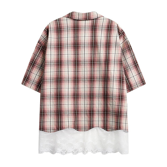 Stitching Plaid Short Sleeve Men And Women
