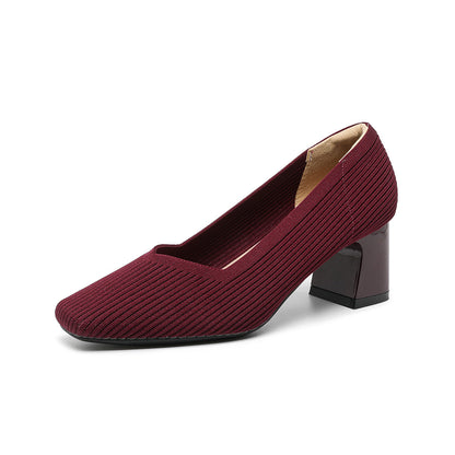 Rough Heeled Square Toe High Heels For Women