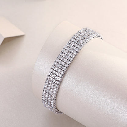 The Light On The Chain - A Luxurious And Fashionable Light Luxury Jewelry Silver Bracelet And Bracelet Set With Top-quality Moissanite, S925 Silver-plated Platinum
