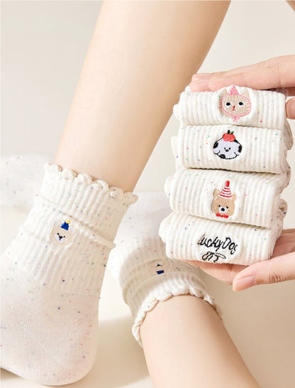 Embroidered Ruffle-ankle Socks For Women