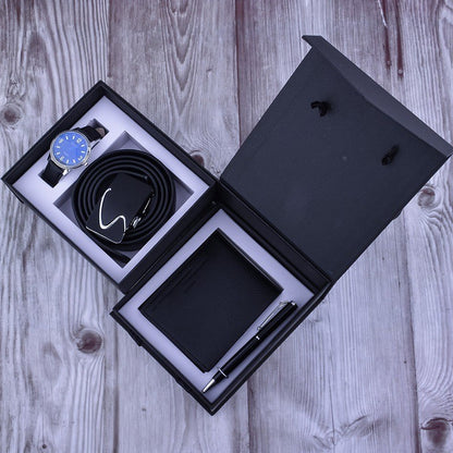 Business Belt Wallet Wrist Watch Pen Gift Box Set For Men