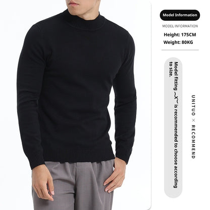 Autumn And Winter High-end Semi-turtleneck Sweater For Men, Solid Color Versatile Lazy Warm Knitted Undershirt