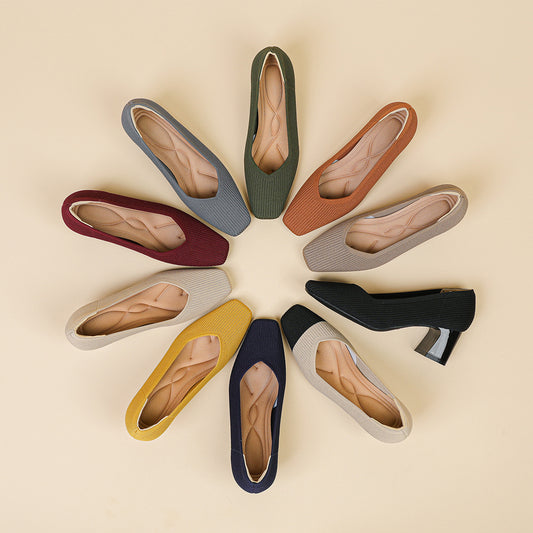 Rough Heeled Square Toe High Heels For Women