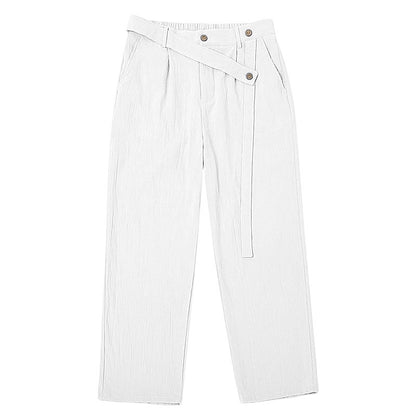 Plus-size Slant-waist Linen Casual Trousers