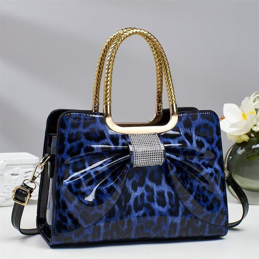 Hot-stone Embellished Fashionable Versatile Chic Leopard-print Womens Bag