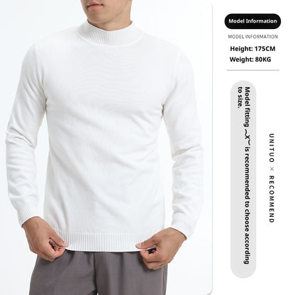 Autumn And Winter High-end Semi-turtleneck Sweater For Men, Solid Color Versatile Lazy Warm Knitted Undershirt