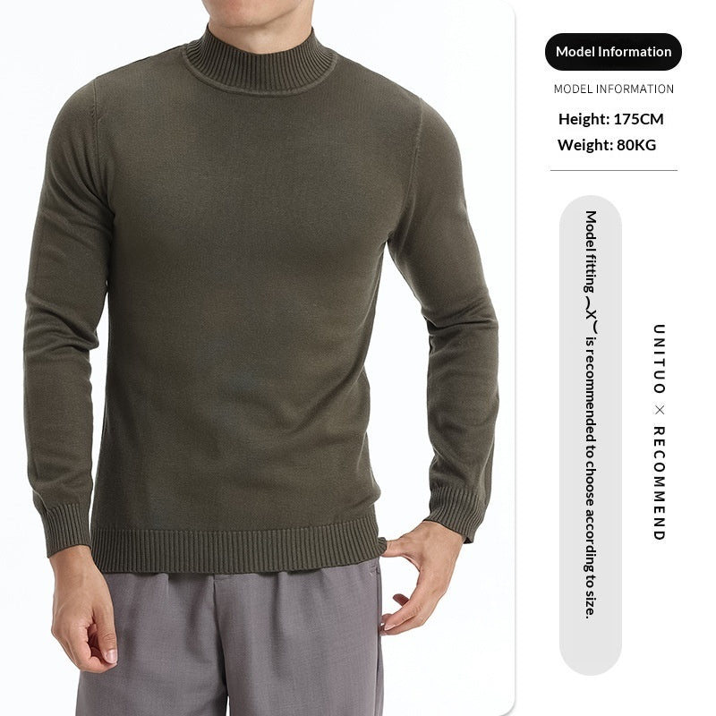 Autumn And Winter High-end Semi-turtleneck Sweater For Men, Solid Color Versatile Lazy Warm Knitted Undershirt