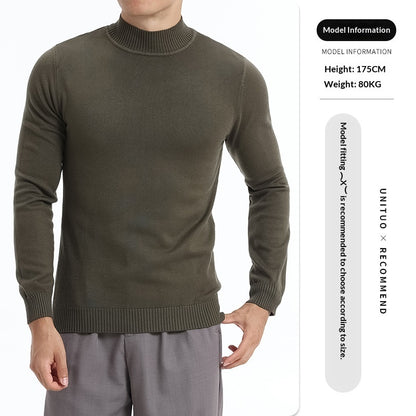 Autumn And Winter High-end Semi-turtleneck Sweater For Men, Solid Color Versatile Lazy Warm Knitted Undershirt