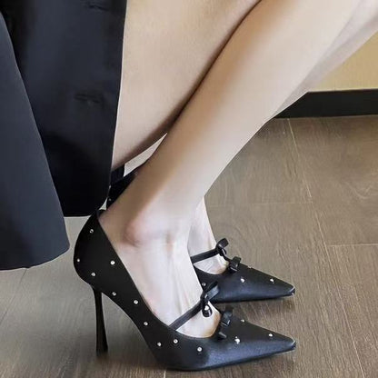 Elegant Diamond-studded Bow Heels For Women