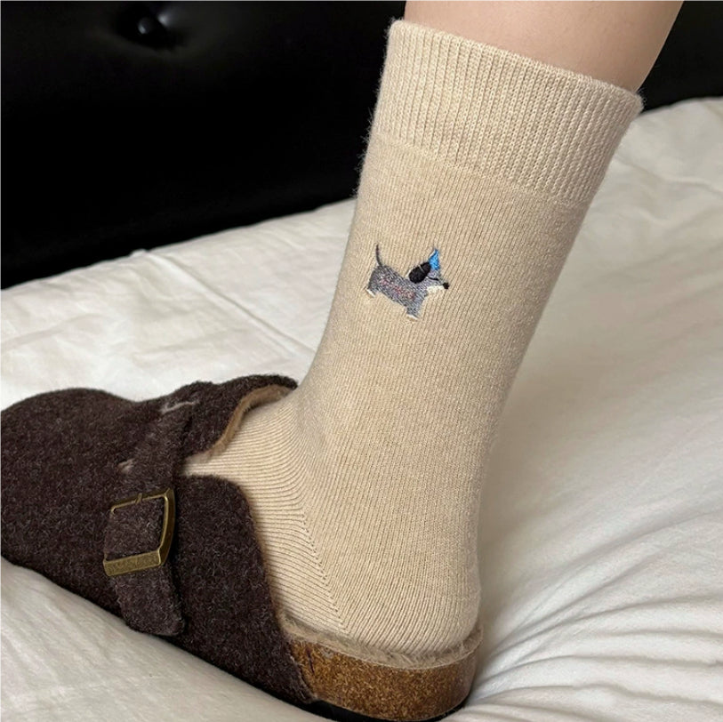 Embroidered Merino Wool Winter Thickened Warm Mid-Calf Socks