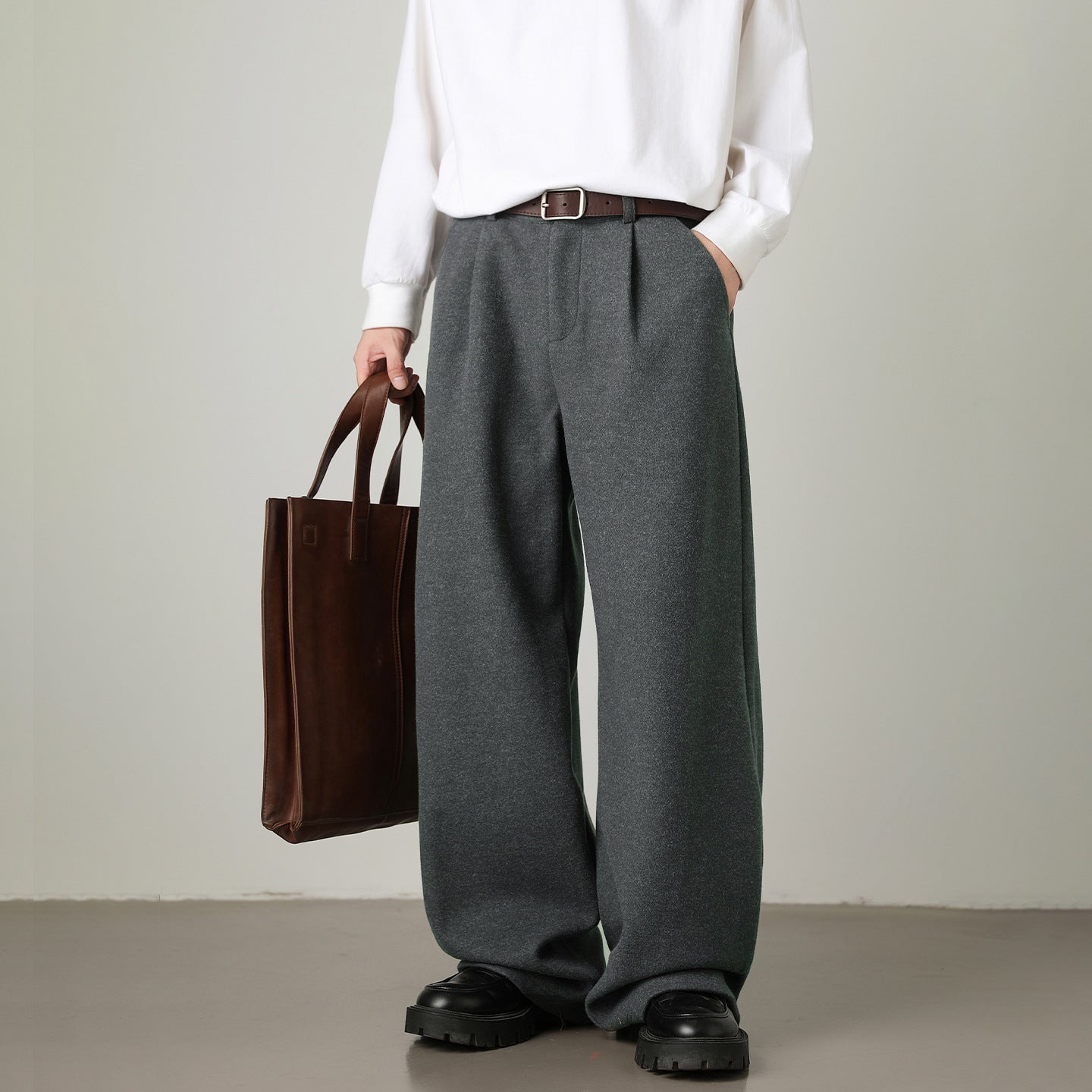 Thickened Wide-leg Pants Old-money Style Straight-leg
