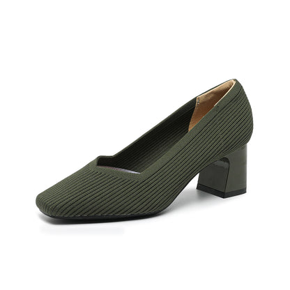 Rough Heeled Square Toe High Heels For Women
