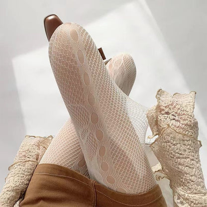 Women's Fishnet Stockings Rose Jacquard Lace Mesh Tights