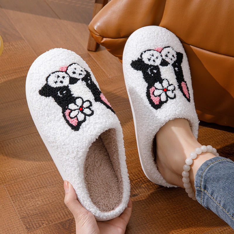 Men And Women Colored Dogs Cartoon Cotton Slippers