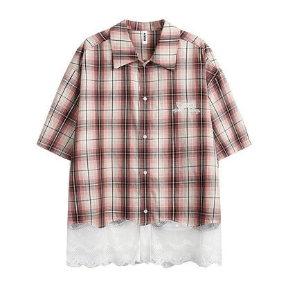 Stitching Plaid Short Sleeve Men And Women