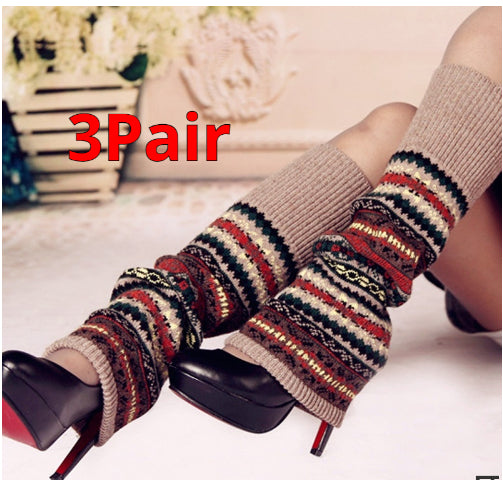 Knitted Chunky Socks AutumnWinter Fluorescent Camo Leg Warmers Womens Over-the-Knee Thermal Boot Cuffs Sock Covers