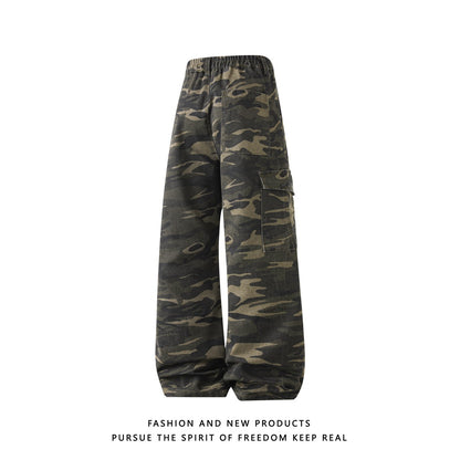 Workwear Camo Casual Pants Mens Straight-Leg Wide-Leg Trousers