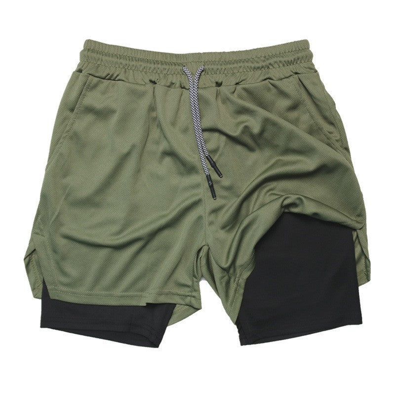 Men's Double-Layer Quick-Drying Breathable Sports Shorts With Pockets