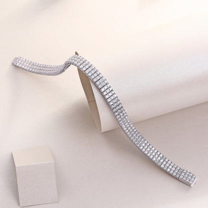 Chain Lock Radiance - A Luxurious And Fashionable Light Luxury Jewelry Silver Bracelet Set With Top-quality Moissanite, S925 Silver-plated Platinum
