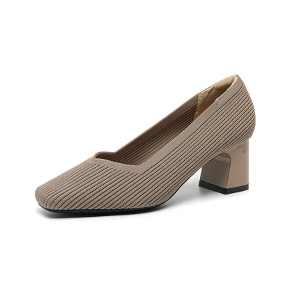 Rough Heeled Square Toe High Heels For Women
