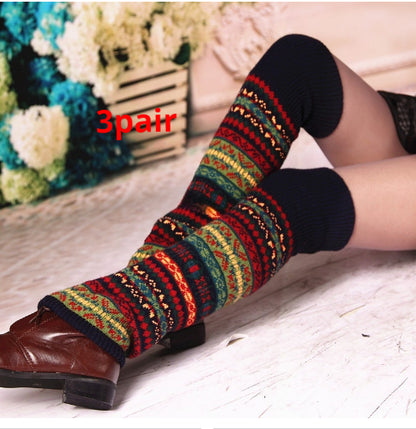 Knitted Chunky Socks AutumnWinter Fluorescent Camo Leg Warmers Womens Over-the-Knee Thermal Boot Cuffs Sock Covers