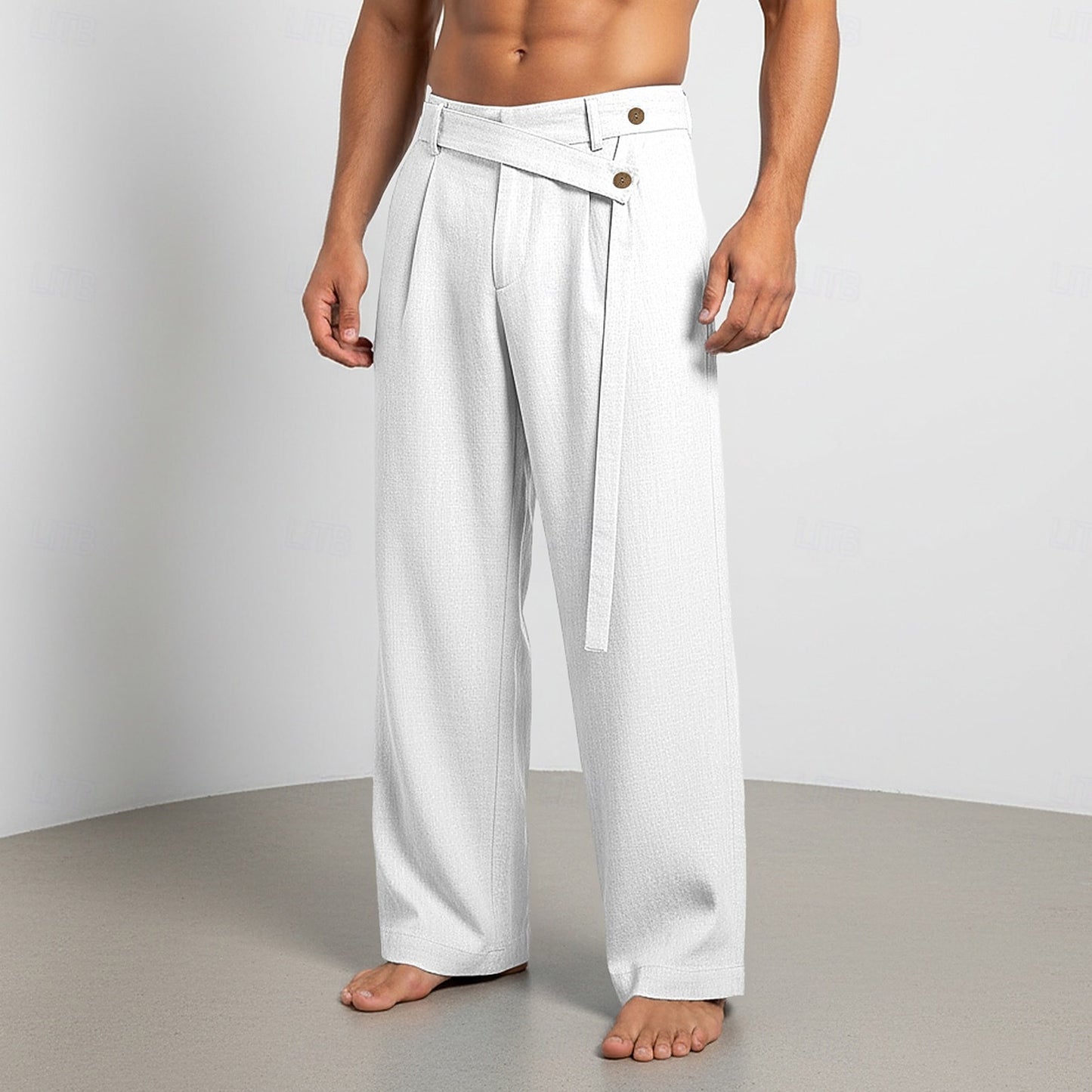 Plus-size Slant-waist Linen Casual Trousers