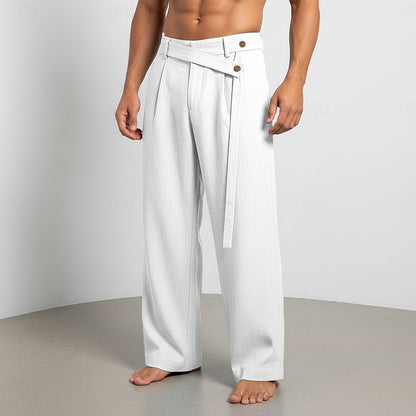 Plus-size Slant-waist Linen Casual Trousers