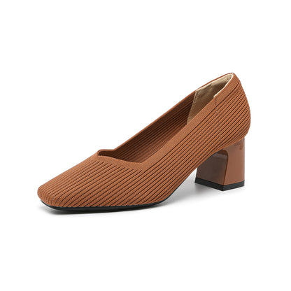 Rough Heeled Square Toe High Heels For Women