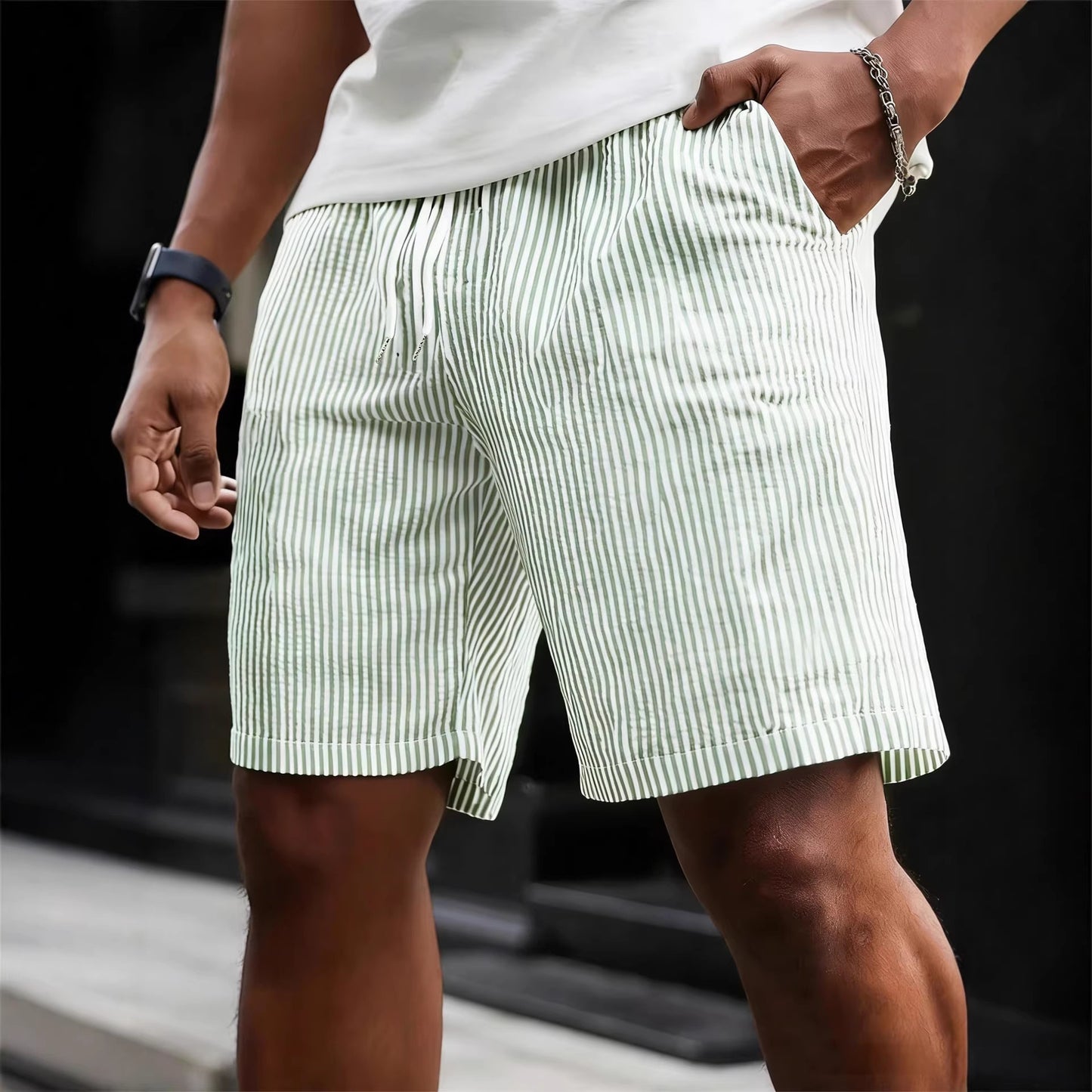 Striped Lace-up Sweatpants Minimalist Cropped Shorts