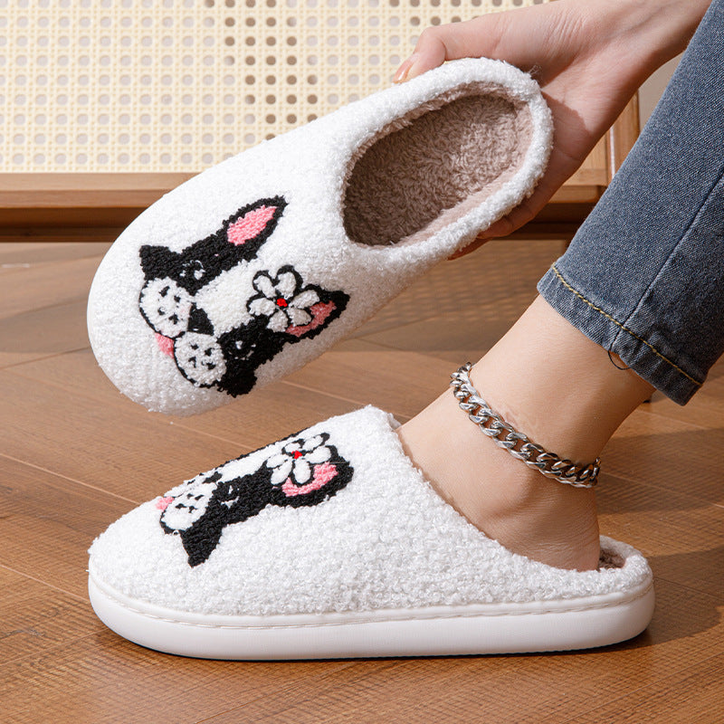 Men And Women Colored Dogs Cartoon Cotton Slippers