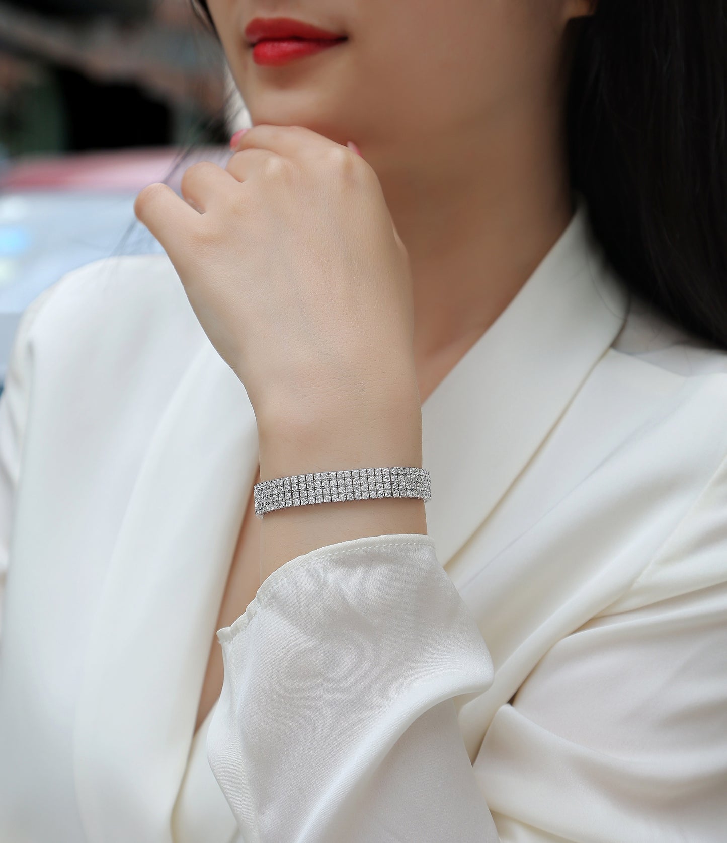 The Light On The Chain - A Luxurious And Fashionable Light Luxury Jewelry Silver Bracelet And Bracelet Set With Top-quality Moissanite, S925 Silver-plated Platinum