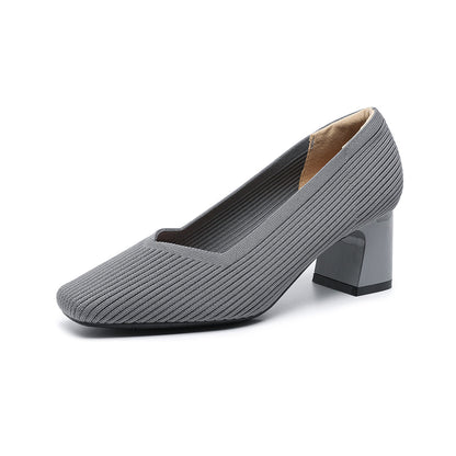 Rough Heeled Square Toe High Heels For Women