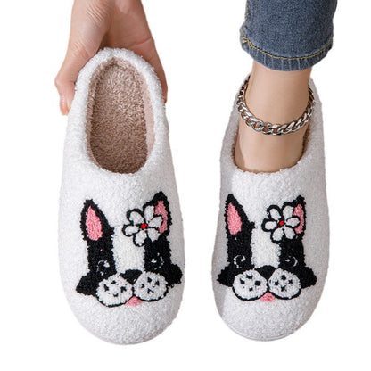 Men And Women Colored Dogs Cartoon Cotton Slippers