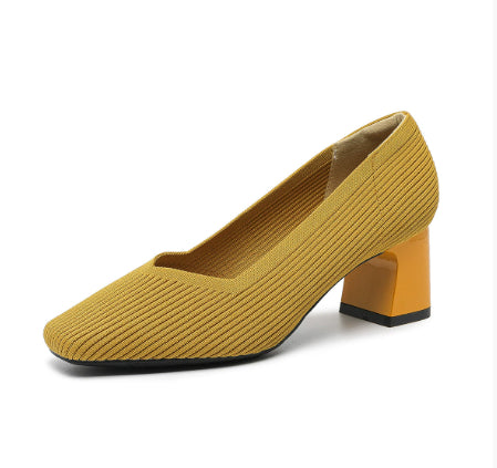 Rough Heeled Square Toe High Heels For Women